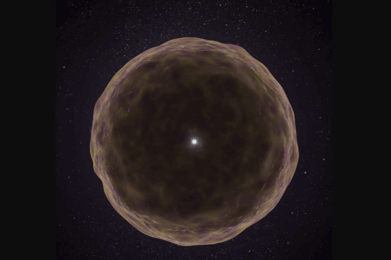 For the first time, astrophysicists detected a supernova embedded in a wind rich with silicon, sulfur and argon. The observations suggest the massive star somehow lost its outer hydrogen, helium and carbon layers — exposing the inner silicon and sulfur-rich layers — before exploding. (Credit: W.M. Keck Observatory/Adam Makarenko