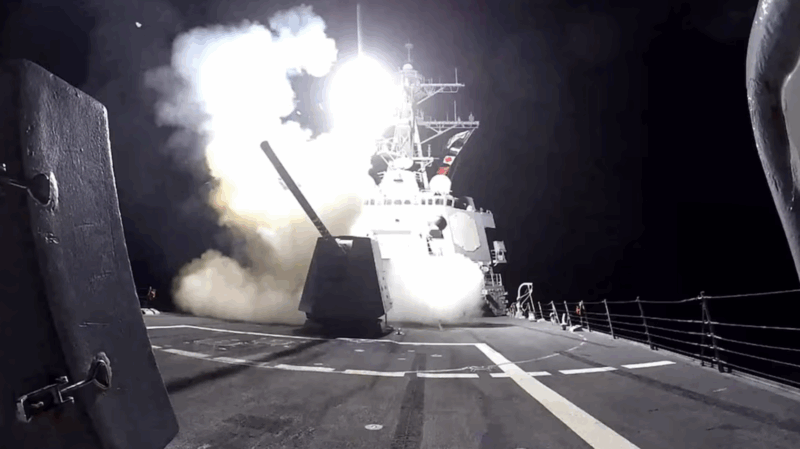 A Tomahawk land attack missile (TLAM) is launched from the U.S. Navy Arleigh Burke-class guided missile destroyer USS Gravely against what the U.S. military describe as Houthi military targets in Yemen, February 3, 2024. U.S. Central Command/Handout via REUTERS Purchase Licensing Rights