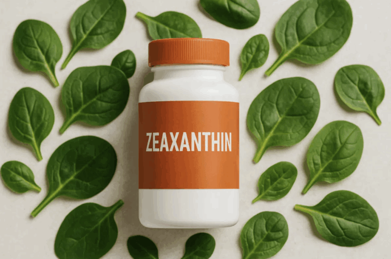 Zeaxanthin supplement bottle. (Image created with AI (OpenAI, 2025))